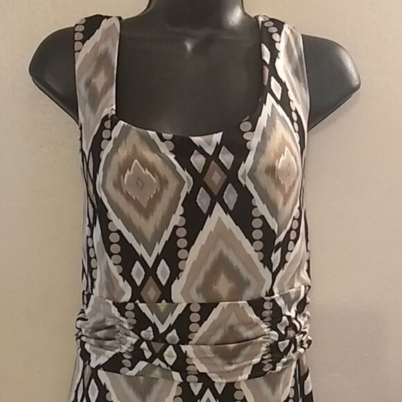 Perception Neutral Colors Geometric Tribal Print A-Line Midi Dress Size 12 - Picture 2 of 7
